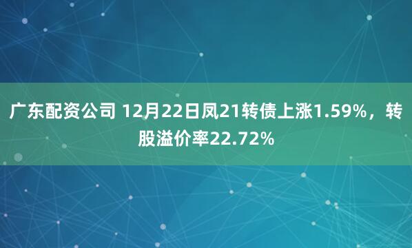 广东配资公司 12月22日凤21转债上涨1.59%，转股溢价率22.72%